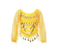 iiniim Haut Danse du Ventre Enfant Fille Crop Top Paillettes Brillant Blouson Danse Orientale Costume Spectacle Dancewear Jaune 2-12 Ans