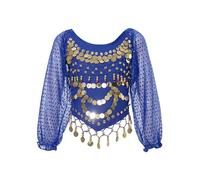 iiniim Haut Danse du Ventre Enfant Fille Crop Top Paillettes Brillant Blouson Danse Orientale Costume Spectacle Dancewear Bleu Royal 2-12 Ans