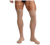 iiniim Homme Collant Transparent Bas Autofixant Lingiere Chaussette Haut De Cuisse Bas Porte Jarretelle Ecru Taille unique
