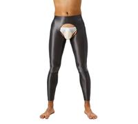 iiniim Homme Collants Creux Ouvert Entrejambe sous-vêtement Pantyhose Brillant Bas Thermiques Pantalons Legging Longue Nuisette Lingerie Porte Jarretelle Gris F L