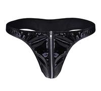 iiniim Homme Noir sous-vêtements Lingerie Zip en Cuir String Tanga Thong Bikini Noir M