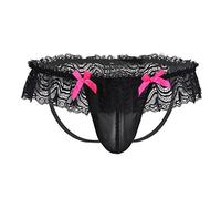 iiniim Homme Slip String Briefs Fesse Ouverte Transparente Perspective Fil Net Dentelle Bowknot Culotte Bikini Microkini Tanga Jockstrap Taille Basse Noir XL
