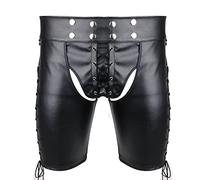 iiniim Homme sous-vêtement Lingerie Shorts Faux Cuir Ouvert Fesse Maillot de Bain Boxer Short Bikini Pantacourt Shorty Noir S-XXL Noir S