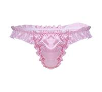 iiniim Homme String Sexy Slip Plisée Satin Dentelle Taille Basse Serré Bikini Culotte Lingerie de Nuit Erotique Thong Doux Lisse Coupe Haute et Style Ouvert Thong M-XXL Rose XL