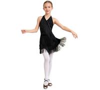 iiniim Justaucorps Danse Classique Latine Enfant Fille Strass Robe De Danse Salsa Jazz Tango Franges Leotard Costume Spectacle 5-16 Ans Noir 11-12 Ans