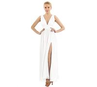 iiniim Maxi Robe de Mariage Mariée Sexy Grande Taille Femme Robe Demoiselles d'honneur Col V Robe de Soirée Cocktail sans Manche Robe Plage Longue Été Mousseline de Soie Dame Blanc 38 - M