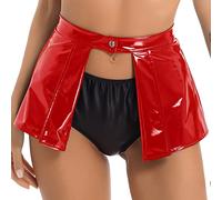 iiniim Mini Jupe Femme Wetlook Jupe Ceinture avec Fermeture Eclair Punk Jupe en Similicuir Jupe Accessoire Cosplay Costume Soirée Carnaval Clubwear S-4XL Rouge A L