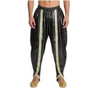 iiniim Pantalon Dhoti Métallique Brillant Homme Pantalon Sarouel Cosplay Indien Costume Carnaval Party M-3XL Noir L