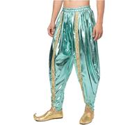 iiniim Pantalon Dhoti Métallique Brillant Homme Pantalon Sarouel Cosplay Indien Costume Carnaval Party M-3XL Bleu Ciel L