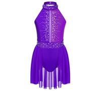 iiniim Robe Ballet Danse Jazz Moderne Enfant Fille Justaucorps Gymnastique Strass Brillant Robe De Patinage Artistique Costume Spectacle 7-16 Ans Violet A 5-6 Ans