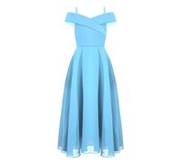 iiniim Robe Cérémonie Soirée Cocktail Enfant Fille Robe Épaules Denudee sans Manches Demoiselles d'honneur Princesse Robes Mousseline De Soie 4-16 Ans Bleu Ciel 11-12 Ans