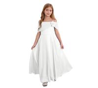 iiniim Robe Cérémonie Soirée Cocktail Enfant Fille Robe Épaules Denudee sans Manches Tenue Demoiselles d'honneur Princesse Robes Mousseline De Soie 4-16 Ans Ivoire C 11-12 Ans