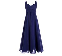 iiniim Robe De Cérémonie Enfant Fille Mousseline De Soie Robe à Bretelles sans Manches Tenue Soirée Mariage Demoiselles d'honneur 4-16 Ans Bleu Marine C 10 Ans