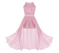iiniim Robe De Cérémonie Soirée Enfant Fille Demoiselle d'honneur Mariage Princesse Robe De Baptême Anniversaire Mousseline sans Manches 6-16 Ans Rose 12 Ans