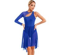 iiniim Robe De Danse Classique Femme Robe Danse Moderne Lyrique Justaucorps Gymnastique Une Epaule Manche Longue Dancewear S-XL Bleu Royal L
