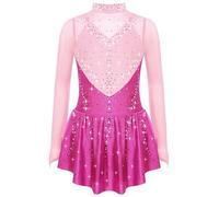 iiniim Robe De Patinage Artistique Enfant Fille Robe Danse Moderne Lyrique Ballet Tenue Gymnastique Compétition Spectacle Rose Vif A 5-6 Ans