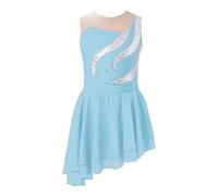 iiniim Robe Patinage Artistique Strass Brillant Enfant Fille Justaucorps Gymnastique Danse Competition Robe Ballet Tango Latine Chaca Bleu Clair I 11-12 ans