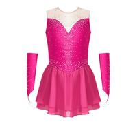 iiniim Robe Patinage Artistique Strass Brillant Enfant Fille Justaucorps Gymnastique Danse Competition Robe Ballet Tango Latine Chaca Rose Vif J 7-8 ans