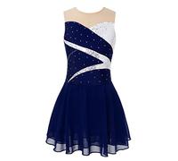 iiniim Robe Patinage Artistique Strass Brillant Enfant Fille Justaucorps Gymnastique Danse Competition Robe Ballet Tango Latine Chaca Bleu Foncé D 10 ans