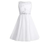 iiniim Robe Soirée Cocktail Cérémonie sans Manches Enfant Fille Robe Demoiselle d'honneur Mariage Baptême 2-16 Ans Ivoire 12 Ans