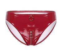 iiniim Slip Culotte Femme Transparente Ouverte Avant Entrejambe Zip Cuir Verni String sous-vêtement Hot Erotic Thong Underwear Briefs Nightwear Underpants S-XXL Rouge C XL