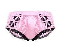 iiniim sous-vêtements Culotte Dentelle Satin Homme Sissy Travesti Lingerie Sexy Nuisette Slip String Shorts de Bain Bikini Thong Briefs Gay Clubwear M-XL Rose L