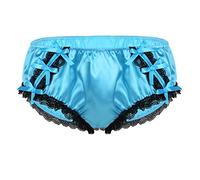 iiniim sous-vêtements Culotte Dentelle Satin Homme Sissy Travesti Lingerie Sexy Nuisette Slip String Shorts de Bain Bikini Thong Briefs Gay Clubwear M-XL Bleu XXL