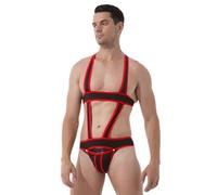 iiniim sous-vêtements Homme Body String Ouverte Harnais De Corps Boxer Creux Combinaison De Lutte Jockstrap Bulge Pouch Gay Leotard Singlet Bodysuit M-4XL Rouge M