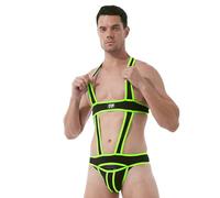 iiniim sous-vêtements Homme Body String Ouverte Harnais De Corps Boxer Creux Combinaison De Lutte Jockstrap Bulge Pouch Gay Leotard Singlet Bodysuit M-4XL Vert XXL