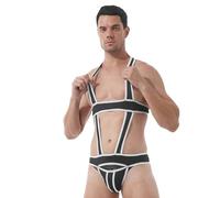 iiniim sous-vêtements Homme Body String Ouverte Harnais De Corps Boxer Creux Combinaison De Lutte Jockstrap Bulge Pouch Gay Leotard Singlet Bodysuit M-4XL Blanc D M