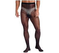 iiniim Stocking Homme Sexy Collant Brillant Huile Taille Haute Collant Bulge Pouch Jockstrap Vêtement De Nuit Pantyhose Elastique Noir Taille unique