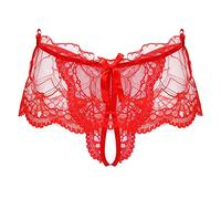 iiniim String Femme Ouverte Entrejambe Triangle Dentelle sous-vêtement Culotte Transparent Slip Bowknot Lingerie Underwear S-3XL A Rouge XXL