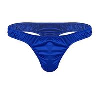iiniim String Sexy Homme Satin Brillant Plisée Slip Culotte T String Tanga Thong sous-Vêtement Respirant Taille Basse Underwear Briefs Clubwear Quotidien Nager M-XL Bleu XL