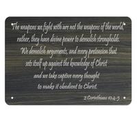 IINKUEYK 2 Corinthians 10 4 5 Scripture Metal Sign The Weapons We Fight With Are Not of the World Faith Wall-Art For Living Room Home 8 X 12 inch