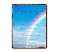 IINKUEYK Child Sacred Attendant Plea Distressed Metal Sign For Cradle Side Mobile Above Wall Decoration Newborn Gift 8 X 12 inch