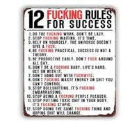 IINKUEYK Sarcastic Metal Tin Sign 12 Rules To Live By Funny Wall Decor For Bar Pub Man Cave Kitchen Home Room 8 X 12 inch