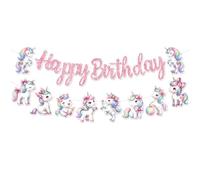 Iirlvior Décoration d'anniversaire licorne, bannière décorative licornen, décoration de gâteau d'anniversaire, guirlande arc-en-ciel pour fête licorne, décoration d'anniversaire pour fêtes à thème