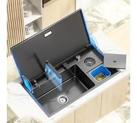 IisrAr Évier de Cuisine caché de 35,4 po avec Couvercle, évier de Cuisine en Acier Inoxydable 304, Grand évier Simple Multifonctionnel avec Lave-Tasse