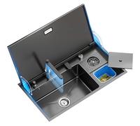 IisrAr Évier de Cuisine caché de 35,4 po avec Couvercle, évier de Cuisine en Acier Inoxydable 304, Grand évier Simple Multifonctionnel avec Lave-Tasse