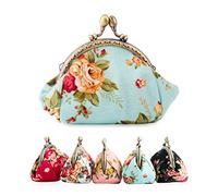 iiSuperb Porte Monnaie Femmes Rétro Wallet Portefeuille Fermoir clic-clac Embrayage Petit Porte-Monnaie Vintage Pochette Toile Sac à Main Pochette Kiss Lock Clutch Coin Purse Cadeau pour Fille (Bleu)