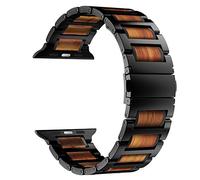 iitee Bracelet de montre compatible avec Apple Watch 44 mm 42 mm 40 mm 38 mm en bois naturel et acier inoxydable pour Apple Watch SE Série 6 Série 5 4 3 2 1 Noir