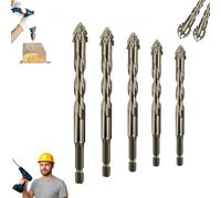 Iiteraryi New Four-Flute Sawtooth Eccentric Drill Bit Set, Four Blade Serrated Eccentric Drill Bits, 4 Blade Sawtooth Drill Bit Set for Stone Glass Concrete Wood Brick Metal ((5/6/8/10/12mm))