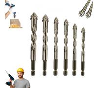 Iiteraryi New Four-Flute Sawtooth Eccentric Drill Bit Set, Four Blade Serrated Eccentric Drill Bits, 4 Blade Sawtooth Drill Bit Set for Stone Glass Concrete Wood Brick Metal ((4/5/6/8/10/12mm))