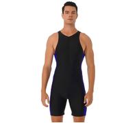 iixpin Maillot de Bain 1 Pièce Homme Combinaison Shorty Natation Combishort Surf Sport Swimsuit M-3XL Bleu/Noir L