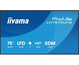 iiyama ProLite LH7575UHS-B2AG écran d'affichage numérique 4K de 75 pouces avec disponibilité 24 h/24, 7 j/7, système d'exploitation Android, fonction de basculement en cas de défaillance du signal et