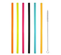 iJiGui 6 Pièces Pailles en Silicone Réutilisables Colorées, avec Brosse de Nettoyage, Paille pour Bubble Tea, Juice et Soda