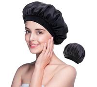 iJiGui Bonnet Satin Cheveux Nuit, Chapeaux de Sommeil, Bonnet de Nuit Satin Bonnet en Satin Femme Élastique Protection Cheveux pour Cheveux Longs Cheveux Bouclés (Noir)