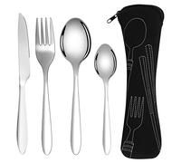 iJiGui Ensemble de Couverts 4 Pièces, Couverts en Acier Inoxydable, Voyage Ensemble Couverts Set, Couverts portatifs en Acier Inoxydable pour Pique-Nique, Voyage, École, Bureau