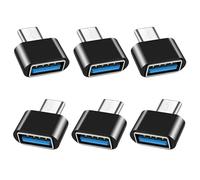 iJiGui Lot de 6 adaptateurs USB C vers USB 2.0 de type C vers USB-A OTG pour MacBook Pro 2019/2018, Samsung Galaxy, Google Pixel Nexus (Noir)