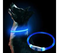 iJiZuo LED Collier Chien Lumineux Rechargeable étanche USB, Collier Longueur Réglable 3 Modes Flash, Clignotant Collier Taille Unique pour Tous Les Chiens (Bleu)